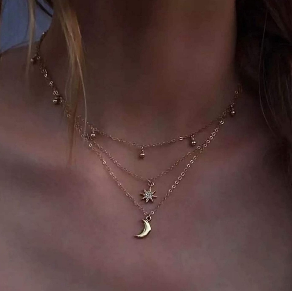 Goldtone Moon Layered Choker Necklace - Picture 2 of 6